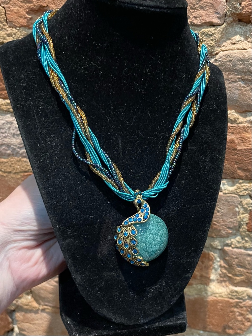 Peacock Statement Necklace Twisted Beaded Chain